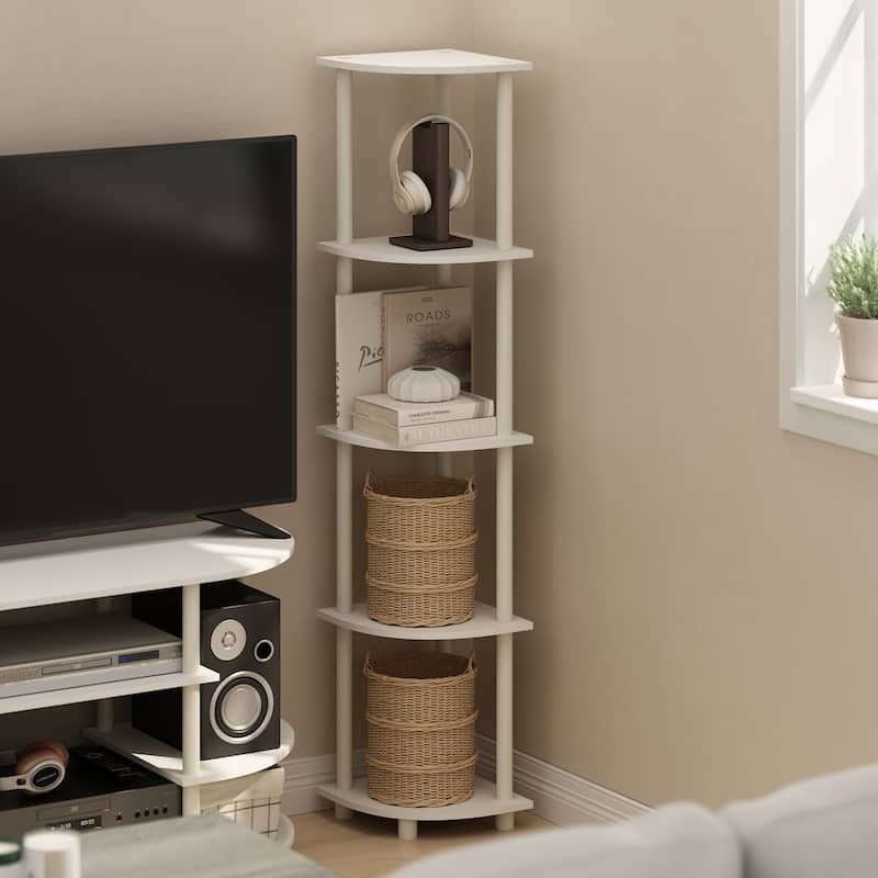 Furinno Turn-N-Tube 5 Tier Corner Display Rack Multipurpose Shelving Unit, Sonoma Oak/White