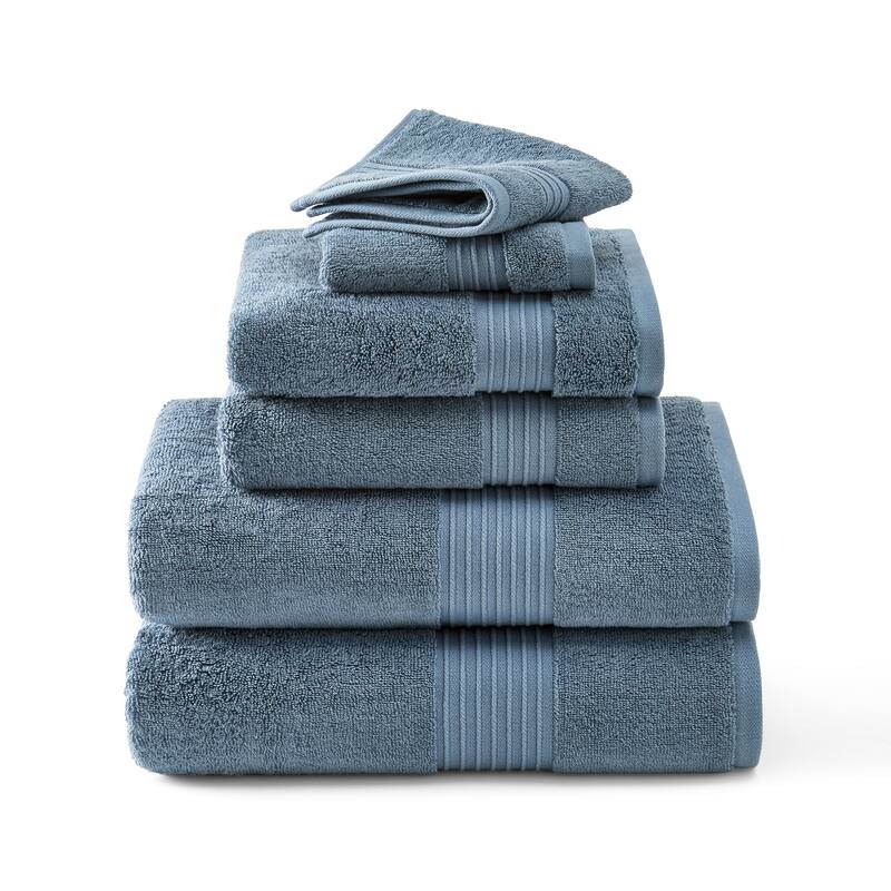TOWN & COUNTRY EVERYDAY 6-Piece Assorted Solid Dobby Border Set, 2-Bath Towels, 2-Hand Towels, 2-Washcloths