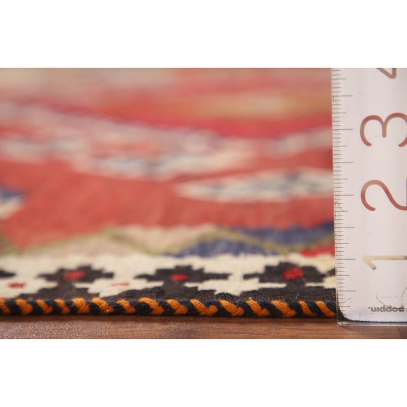 Orange Kilim Qashqai Persian Vintage Area Rug Hand-Woven Wool Carpet - 4'8" x 8'8"