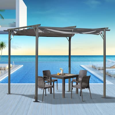Outsunny 10' x 10' Retractable Patio Gazebo Pergola with UV Resistant Outdoor Canopy & Strong Steel Frame