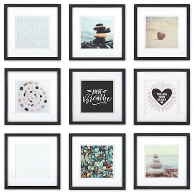 Gallery Perfect 9 Piece Square Photo Frame White Mat Wall Gallery Kit
