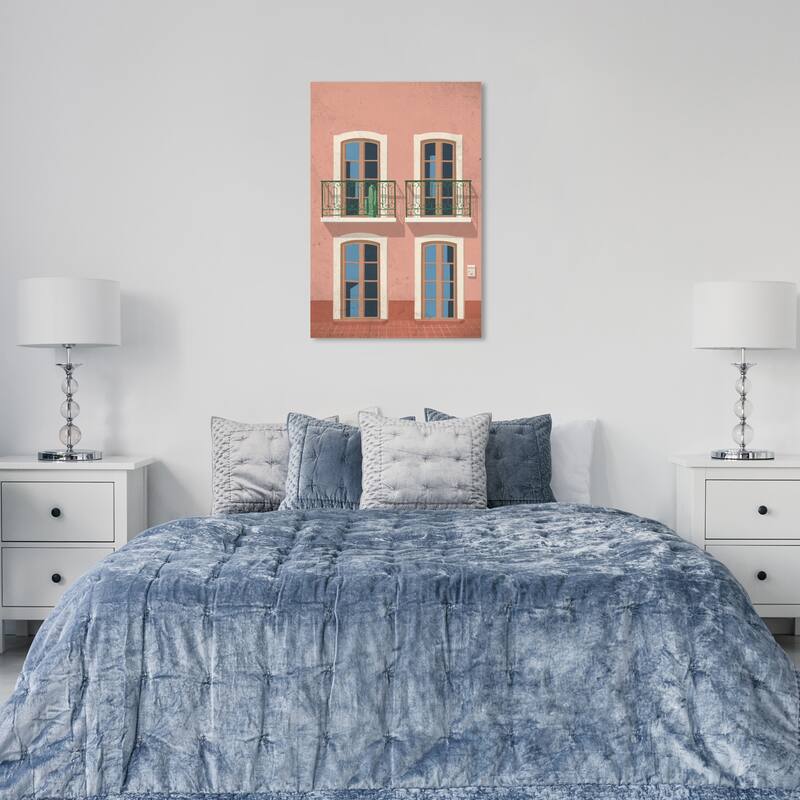 Wynwood Studio Canvas Architecture and Buildings Windows in Peach Pink and Modern & Contemporary Wall Art Canvas Print - 36 x 24