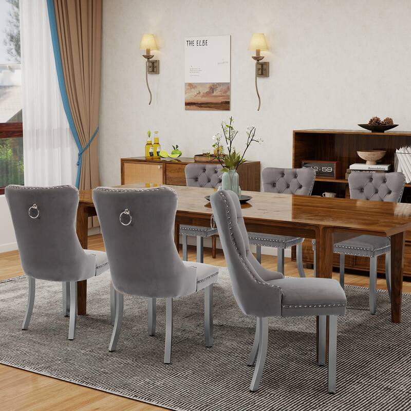 Velvet Dining Chairs Set of 2, Tufted Dining Room Chairs with Button Back, Nailhead Trim, Upholstered Kitchen Side Chairs