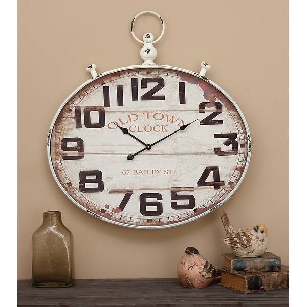slide 2 of 2, White Iron Vintage Wall Clock No Theme 32 x 36 x 3 - Small White - Small