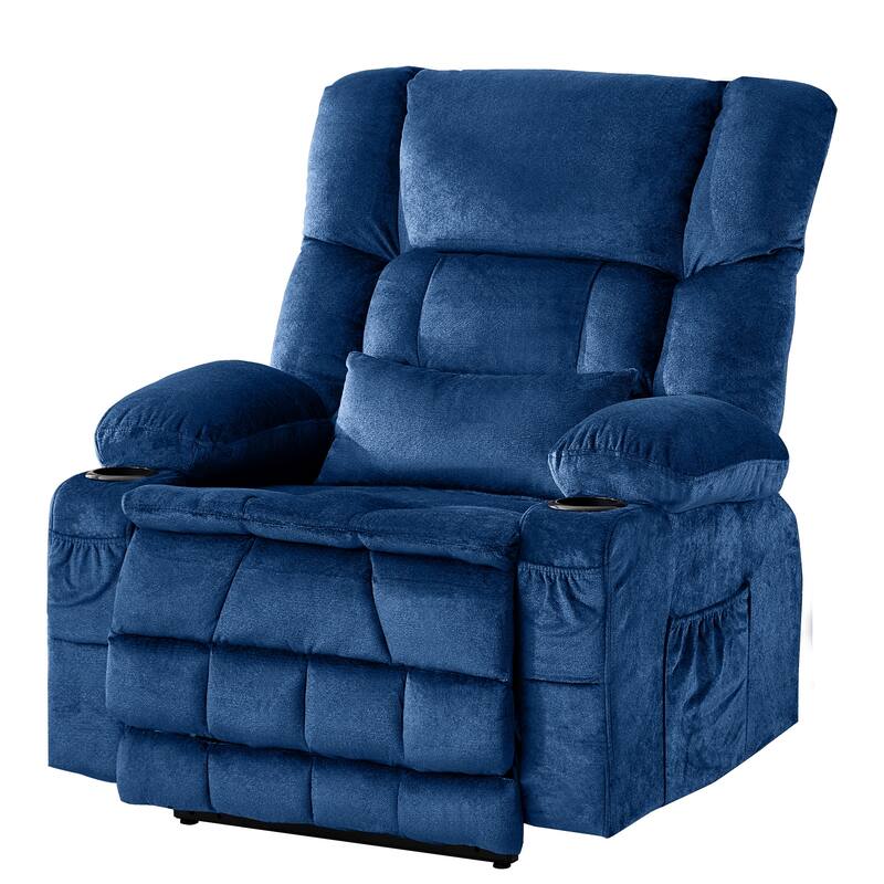 HomeRoots 38" Blue Tufted Velvet Heated Massage Lift Assist Recliner With USB