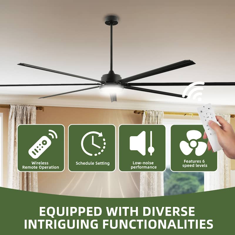 96 Inch Industrial Ceiling Fan with Light 7 Aluminum Blades and 6 Speed Remote Black