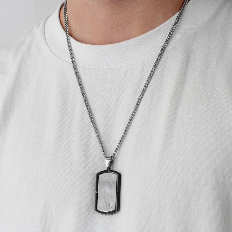 Steel Nation Stainless Steel Black Brushed Finish Diamond 3pc Set 0.02ctw (Dog Tag, Cross, and Bracelet)