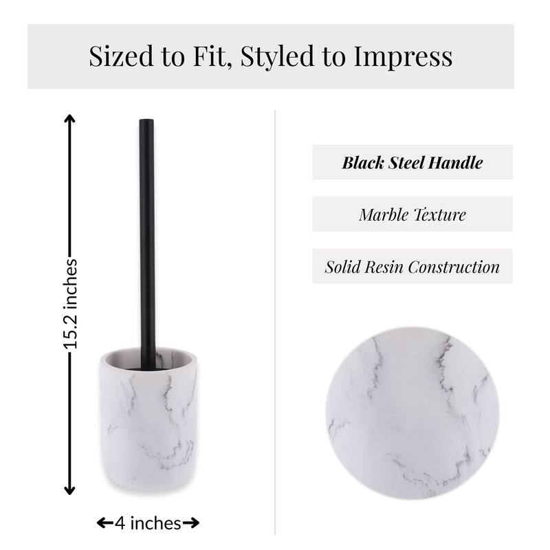 Marble Toilet Brush and Holder Set - 4 L x 4 W x 15.2 H