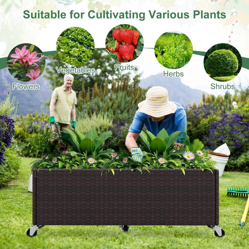 Costway 1/2 PCS Raised Garden Bed All-Weather PE Rattan Wicker Patio