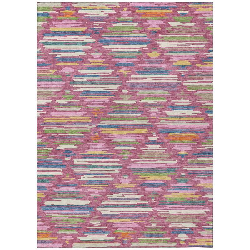 Machine Washable Indoor/ Outdoor Modern Trellis Chantille Rug