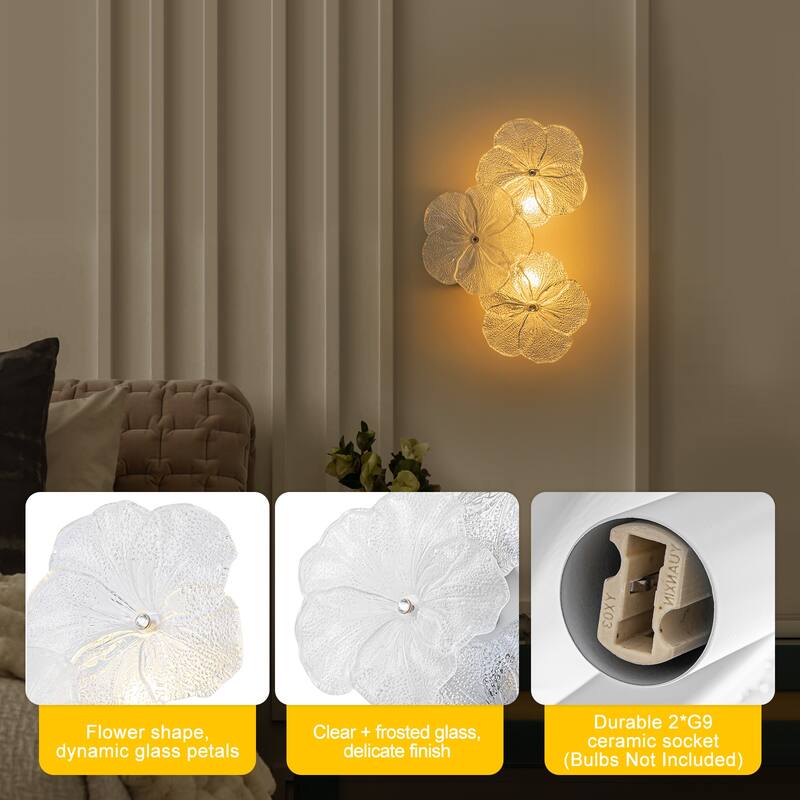 Modern Elegant Clear and Frosted Bubble Glass Flower Petal Wall Sconce