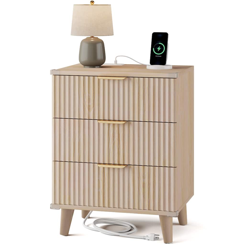 3 Drawer Dresser for Bedroom Nightstand with Charging Station