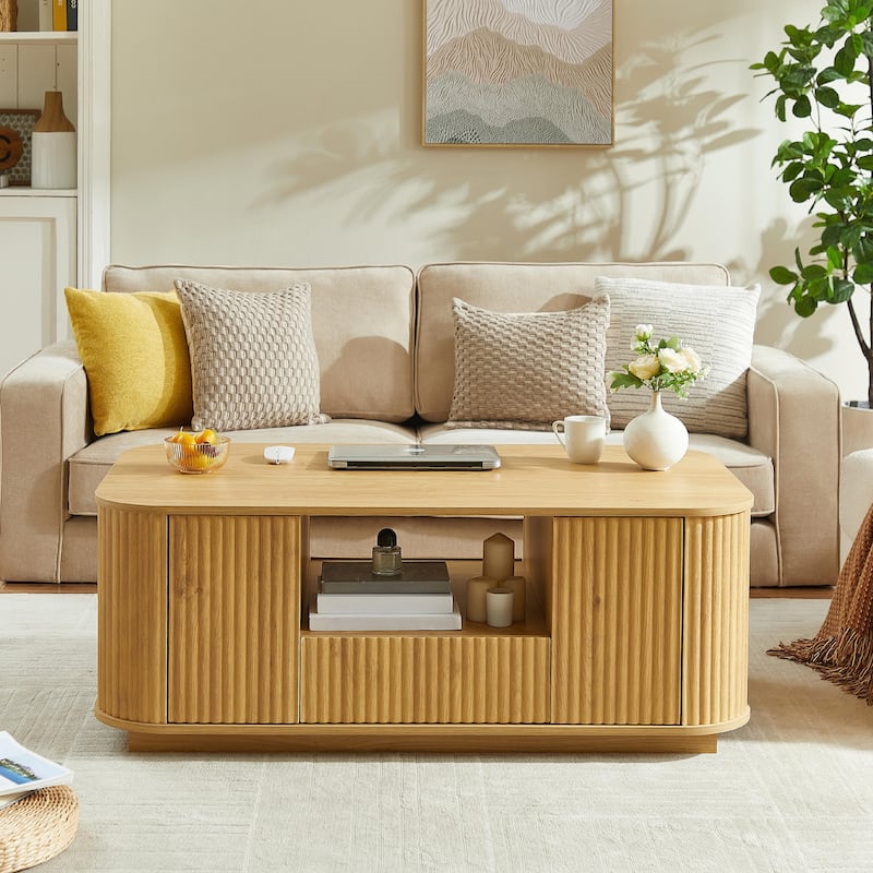 46.5" Modern Luxury Oval Coffee Table with Drawers and Storage Compartments
