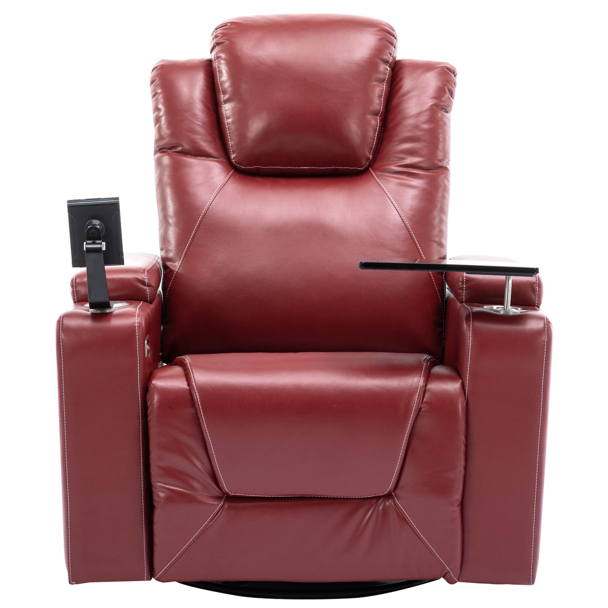 Red PU Leather 270 Swivel Power Recliner Chair with Bluetooth