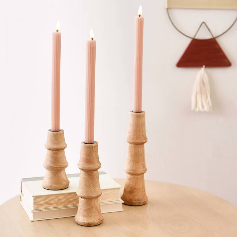 Wooden Waves Taper Candle Holders - 7.5"L x 7.5"W x 9.8"H