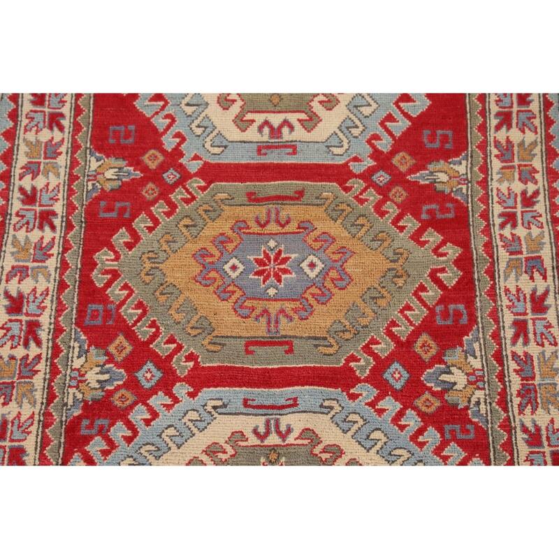 Traditional Kazak Oriental Accent Rug Handmade Red Wool Carpet - 3'2"x 5'1"