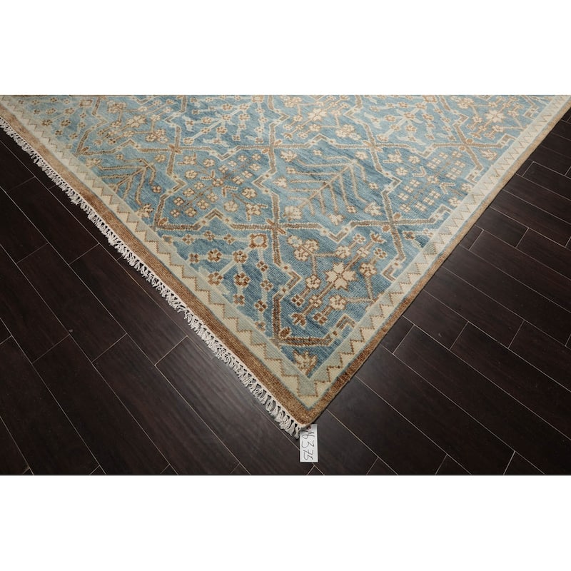 Hand Knotted Transitional Oushak Aqua Wool Oriental Area Rug