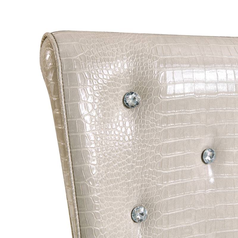 A set of 2 vintage crocodile leather cushioned dining chairs, featuring crystal clasp design and artificial leather design