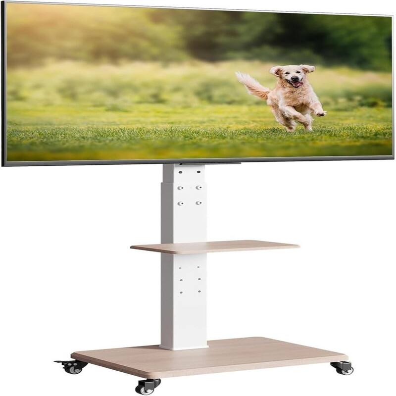Rolling TV Stand with Tilt - White