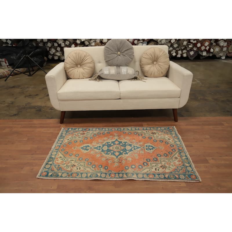 Hand Knotted Oriental 100% Wool Carpet Traditional Medallion Oranges & Rust Tabriz Area Rug - 4' 3'' X 2' 8''