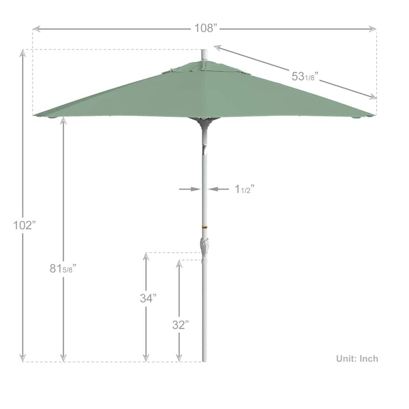 California Umbrella 9' Rd. Aluminum Patio Umbrella, Crank Lift with Push Button Tilt, White Finish, Pacifica Fabric
