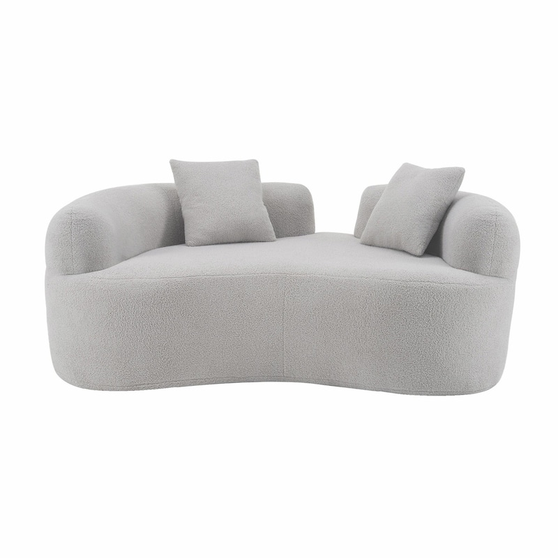 66.93" Curved Loveseat - White Full Compression Sponge Sofa with Teddy Velvet Fabric