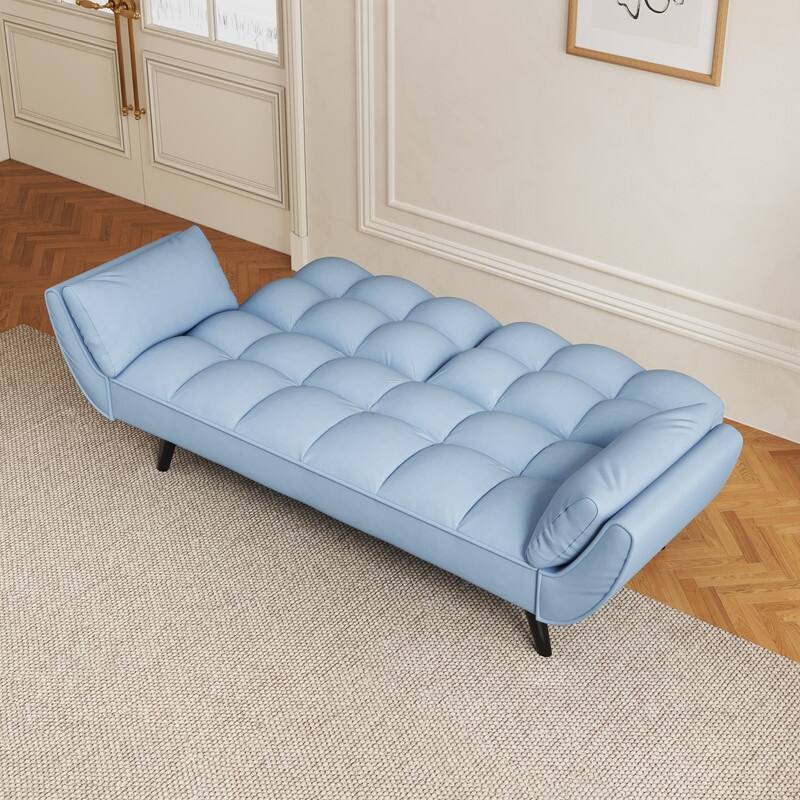 74" Velvet Upholstered Double Sofa Bed, Beige