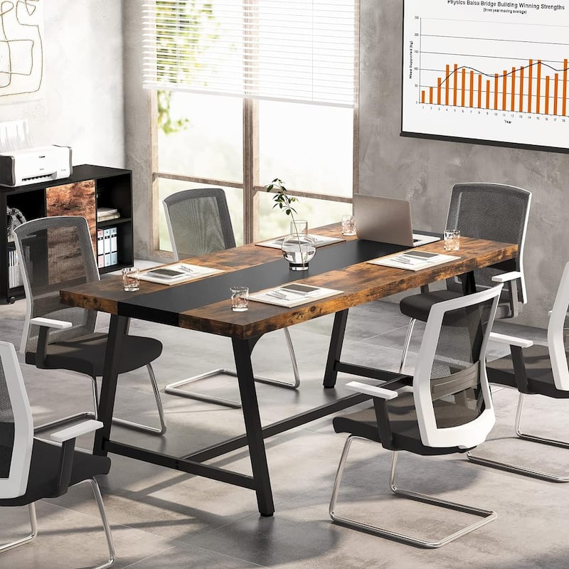 70.87"Modern Rectangular Conference Table, Office Executive Desk with Durable Metal Frame, Large Work Surface