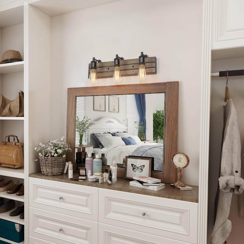 Modern Farmhouse 3-Light Wood Bathroom Vanity Light Rustic Wall Sconce