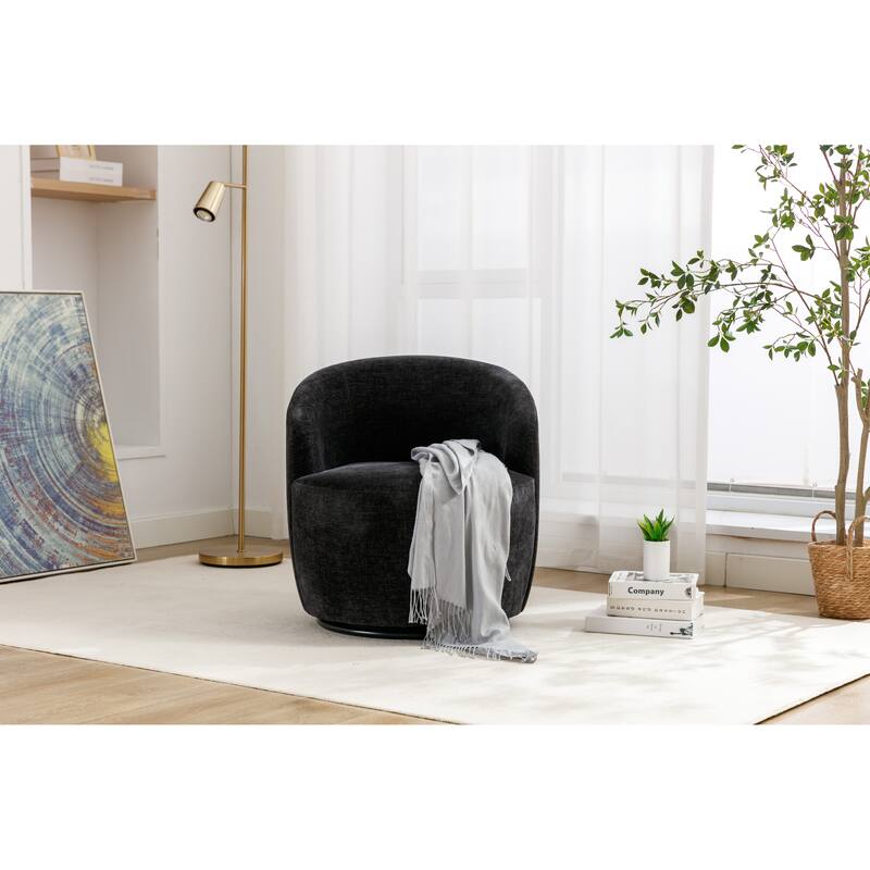 Chenille Fabric Swivel Accent Armchair Barrel Chair With Black Powder Coating Metal Ring