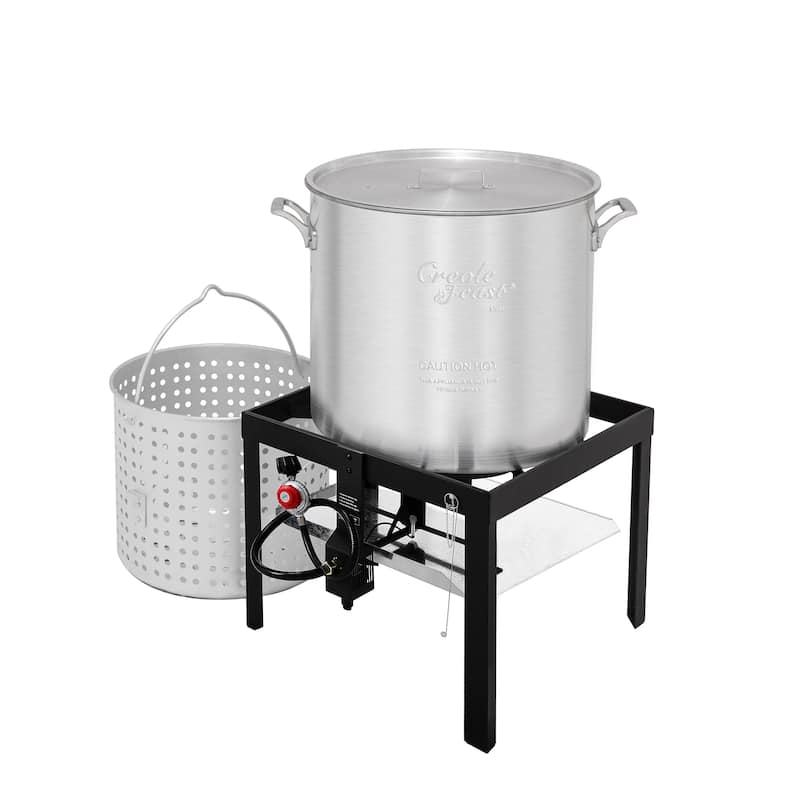 Creole Feast 80 QT Seafood Boiling Kit with Strainer,Black&Sliver
