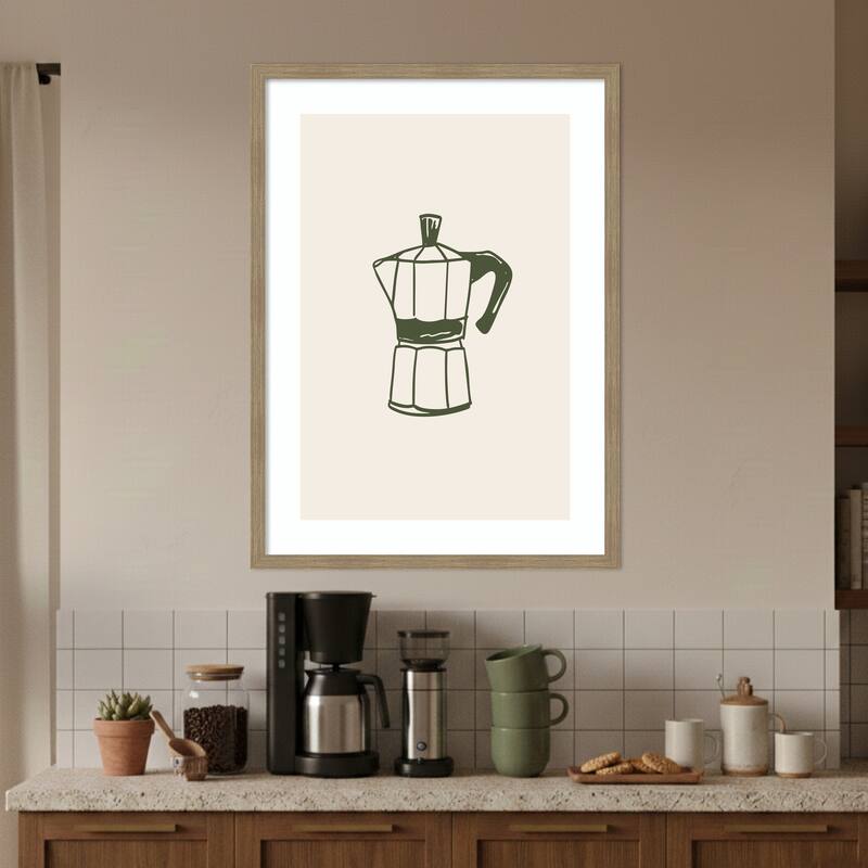 Italian Coffee Pot by Karen Menzenbach Wood Framed Wall Art Print