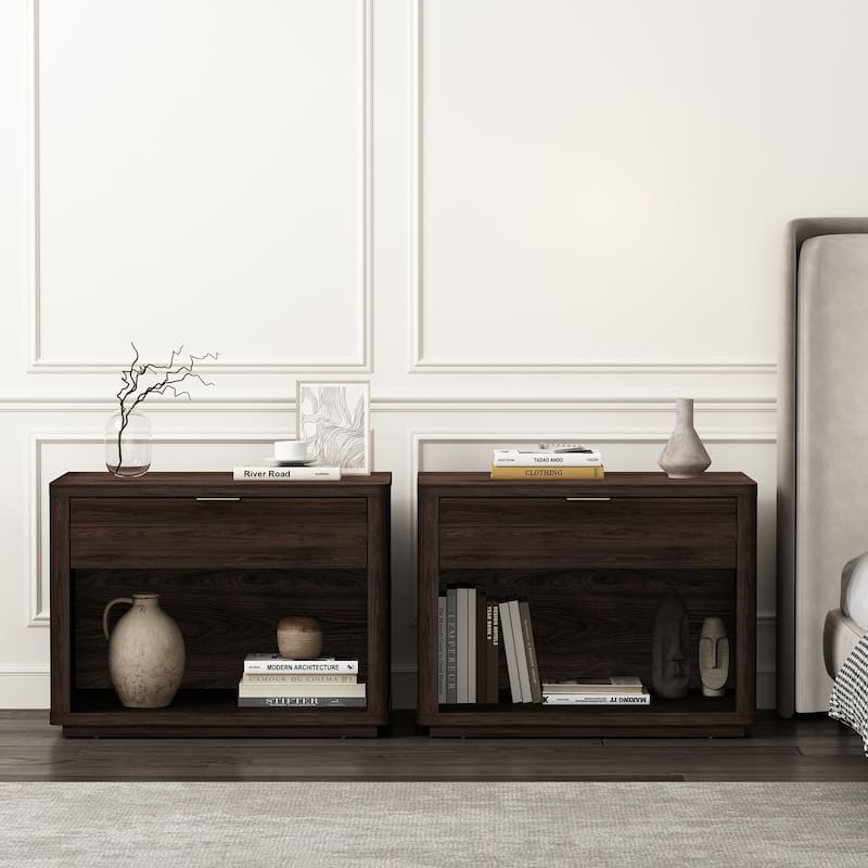 Manhattan Comfort Evelyn 32 Nightstand 2.0 with 2 Full Extension Drawers Set of 2 - Brown