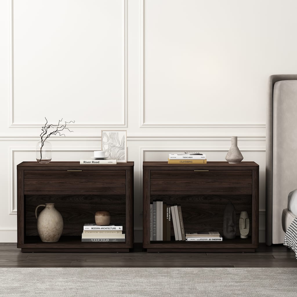 Manhattan Comfort Evelyn 32 Nightstand 2.0 with 2 Full Extension Drawers Set of 2