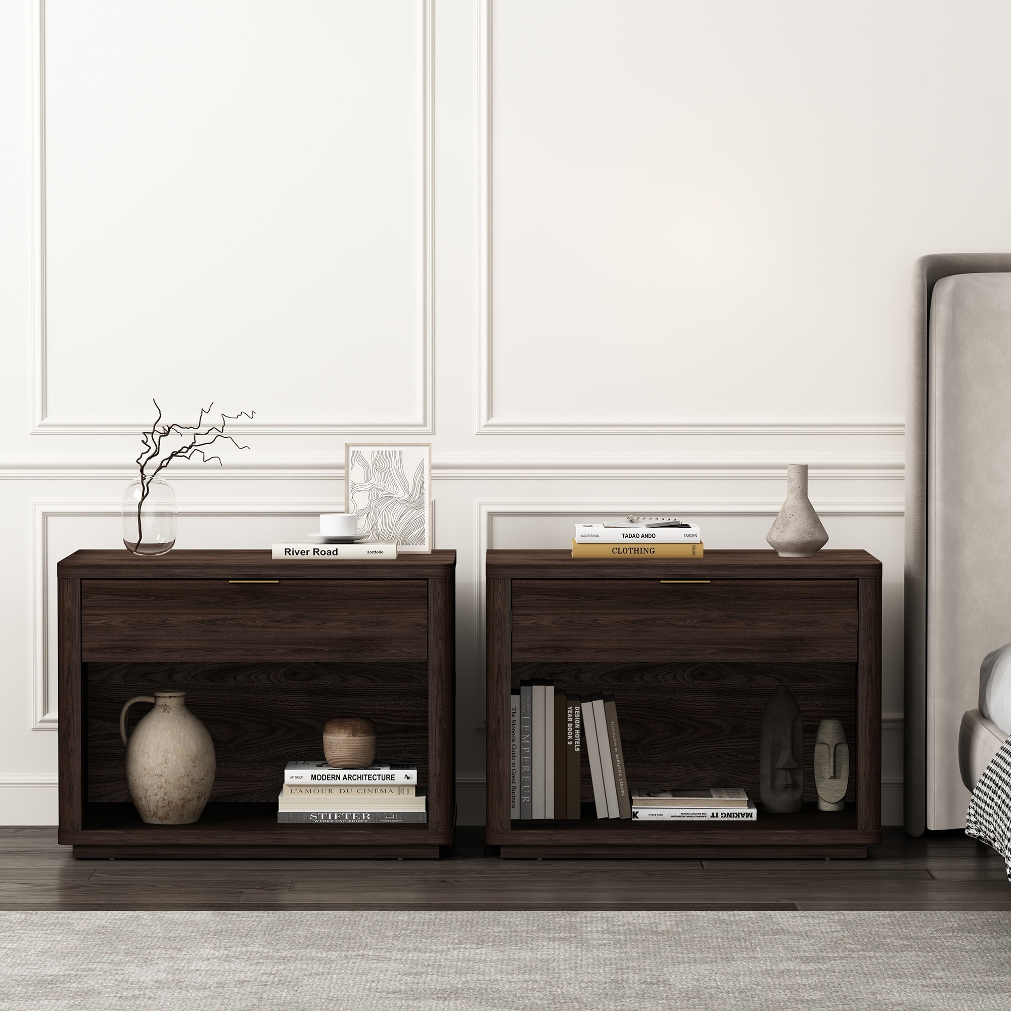 Manhattan Comfort Evelyn 32" Nightstand (1-Drawer) - Set of 2