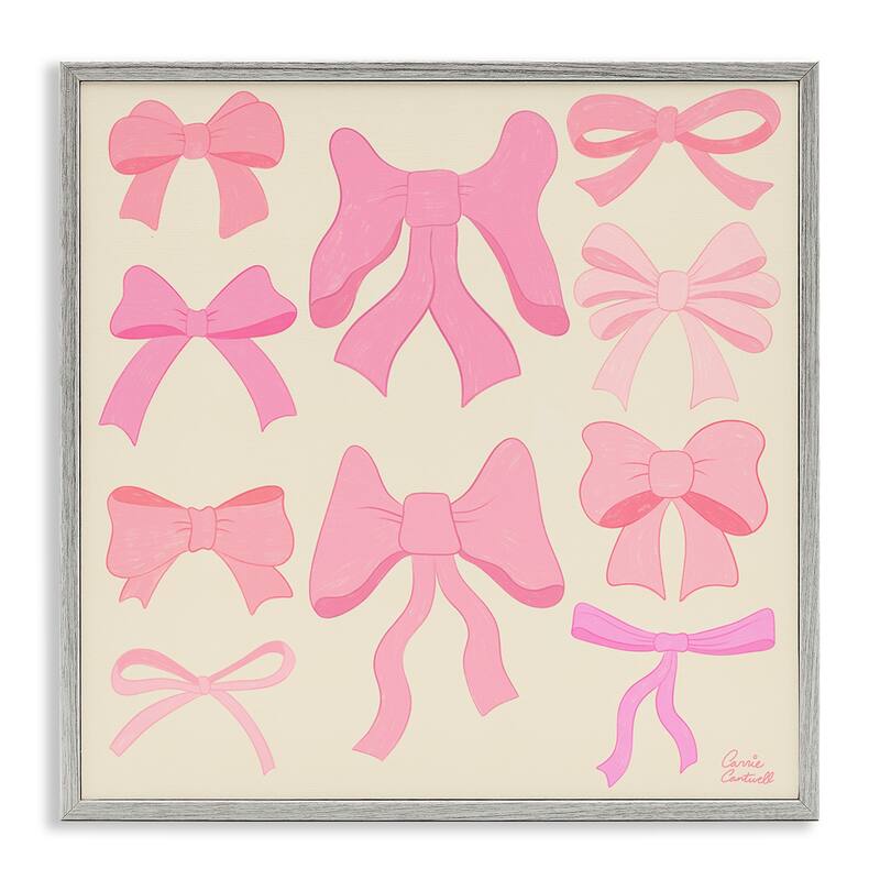 Stupell Trendy Pink Bows Assortment Framed Giclee Art Design By Carrie Cantwell - 12 x 12 - Grey
