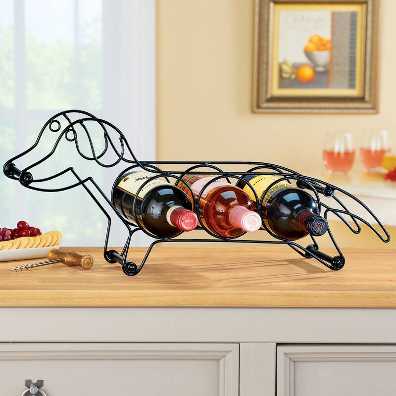 DachshundShaped 3 Wine Bottle Iron Holder 22.500 x 9.380 x 2.250