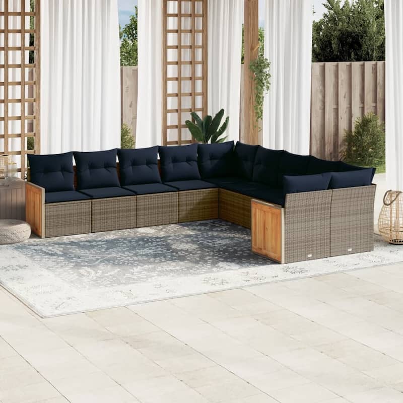 vidaXL 10/11 Piece Patio Sofa Set with Cushions Black/Gray Poly Rattan - 24.4 x 24.4 x 27.2