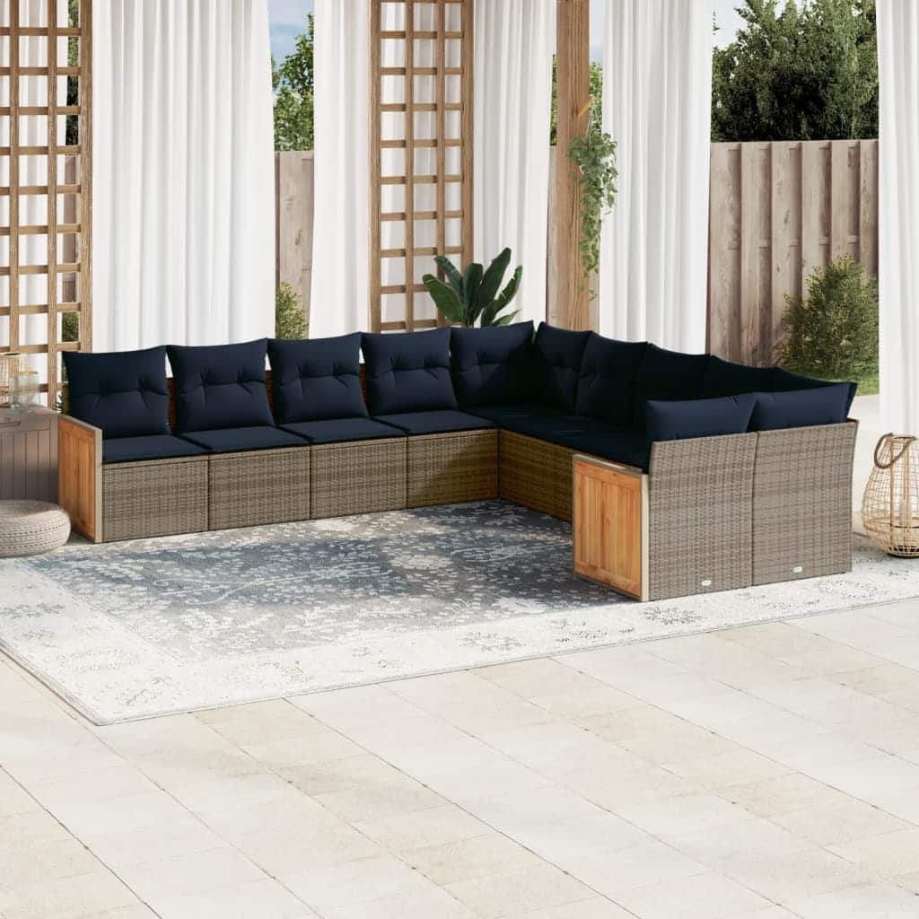 vidaXL 10/11 Piece Patio Sofa Set with Cushions Black/Gray Poly Rattan - 24.4 x 24.4 x 27.2