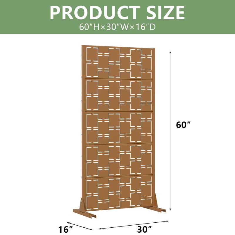 Modern Metal Privacy Screen Outdoor Decorative Partition with Stable Base Hanging Plant-Friendly Panel - 60"H x 30"W