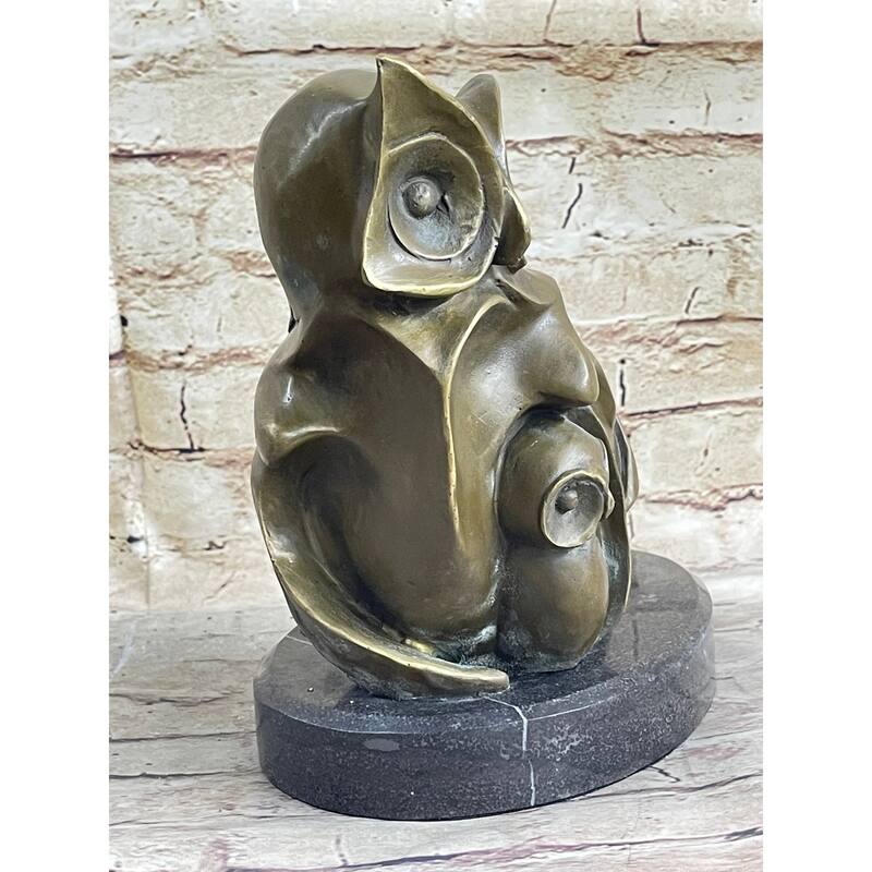 Signed Barye Owl Bird Bronze Sculpture Figurine Marble Base Art Deco Hotcast Art