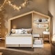 preview thumbnail 2 of 10, Full Size House Bed with Desk & Storage, White/Natural