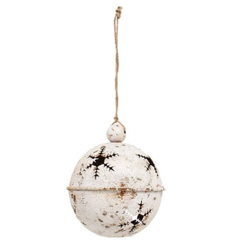 Gleaming Distressed White Metal Snowflake Jingle Bell - 5" x 7.25 - 5" x 7.25" - Multi