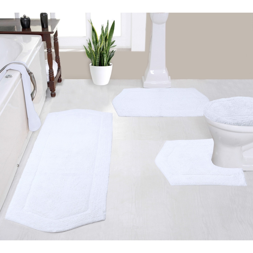 Lavish Home 100% Cotton Reversible Long Bath Rug - White - 24x60
