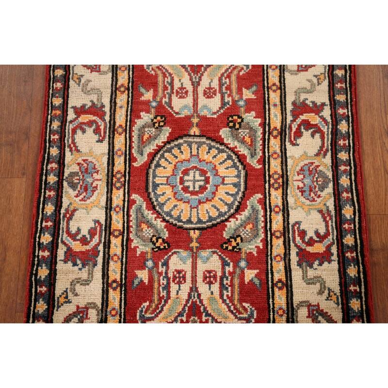 Red Kazak Runner Rug Hand-Knotted Hallway Wool Carpet - 2'1" x 6'1"