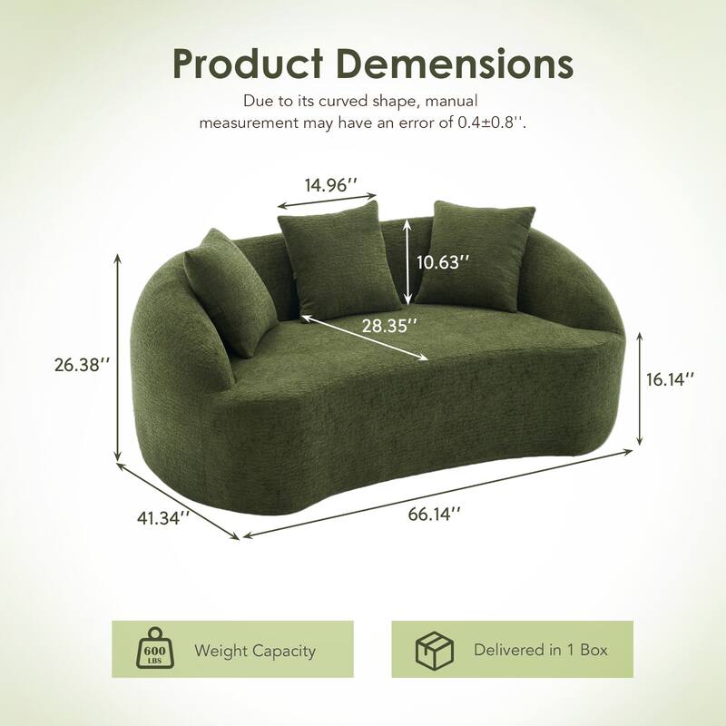 Loveseat Sofa Couch Sleeper Sofa Couch with 3 Pillows, Luxurious Upholstered Green 2-Seater Sofa Couch