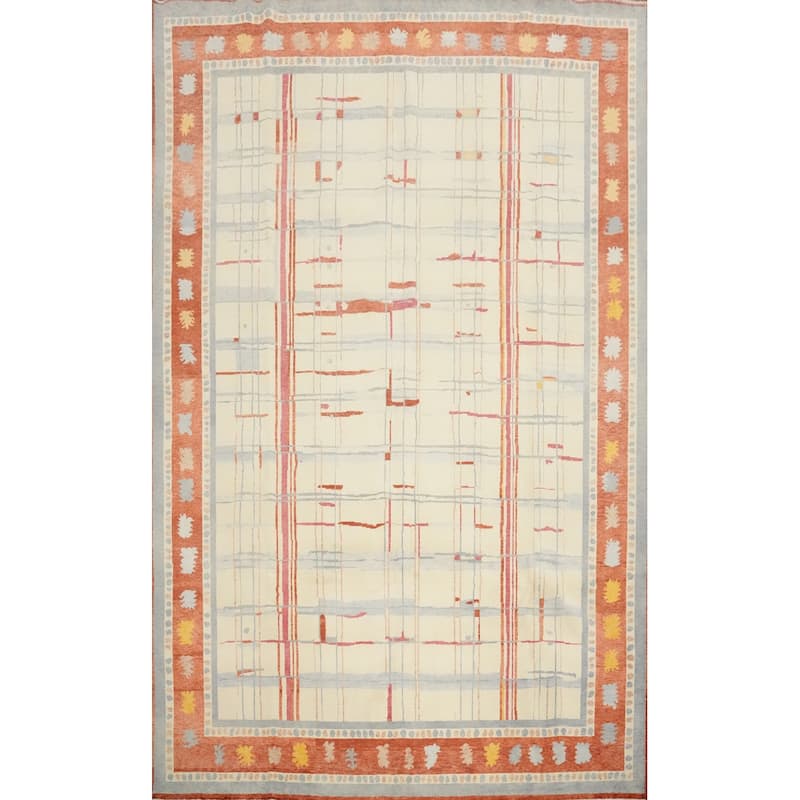 Hand Knotted Oriental 100% Wool Carpet Modern Geometric Beige & Ivories Gabbeh Area Rug - 11' 10'' X 9' 2''