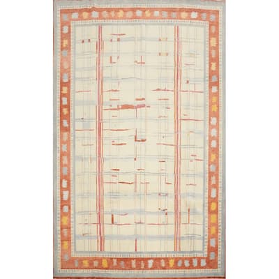 Hand Knotted Oriental 100% Wool Carpet Modern Geometric Beige & Ivories Gabbeh Area Rug - 11' 10'' X 9' 2''