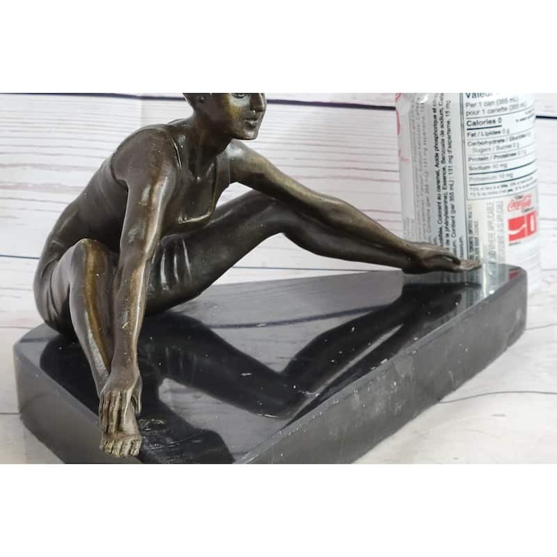 Yoga Athlete Young Woman Stretching Hot Cast Bronze Statue Sculpture Marble Base 7 Inches X 11 Inches