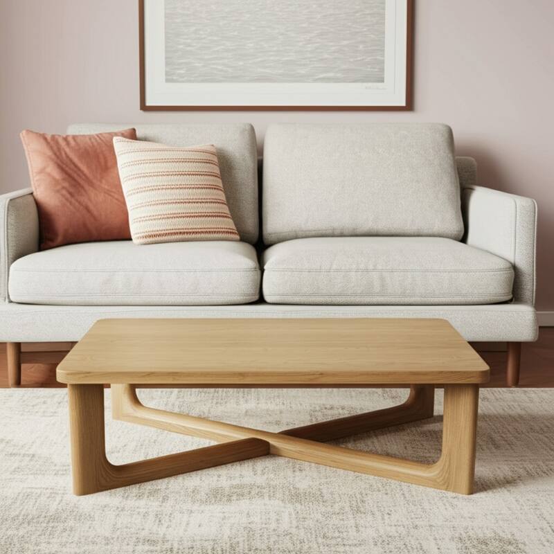 HomeRoots 50" Natural Solid Wood Cross Legs Coffee Table - 50' X '18' X '26 - Natural